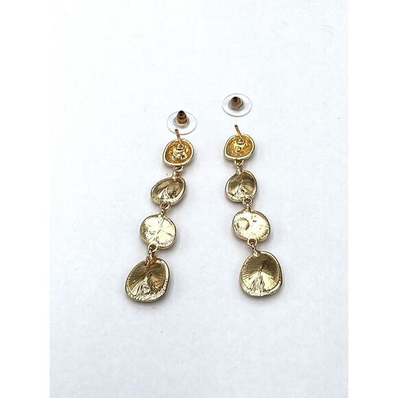 Earrings Drops Dangles Glass Stones Blue Gold Tone - Picture 2 of 7